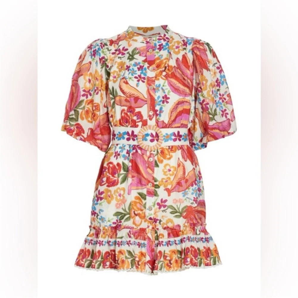 Farm Rio Spring Bananas Puff Sleeve Mini Dress Small - Picture 2 of 10
